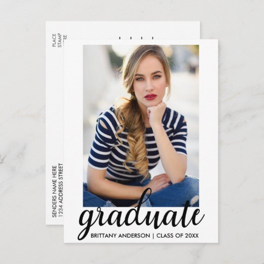 Trendy Mode Graduation Party Photo Invitation W Uitnodiging Briefkaart (Voorkant / Achterkant)