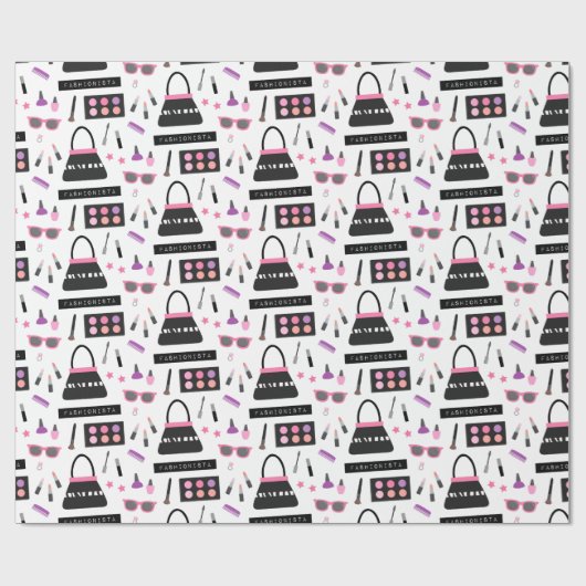 Trendy Mode Makeup Pattern Girls Wrapping Paper Cadeaupapier (Vlak)