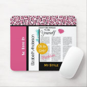Trendy Mode Newsprint Roze luipaard en naam Muismat (Met muis)