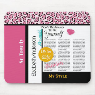 Trendy Mode Newsprint Roze luipaard en naam Muismat
