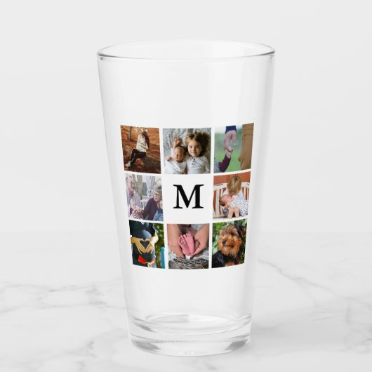 Trendy Modern 8 Photo Collage | Monogram Glas (Voorkant)