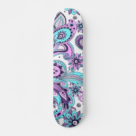 Trendy Modern Abstract Paars Blue Floral Pattern Persoonlijk Skateboard (Voorkant)