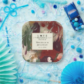 Trendy Modern Abstract Rood Groen Bruiloft Papieren Bordje (Feest)