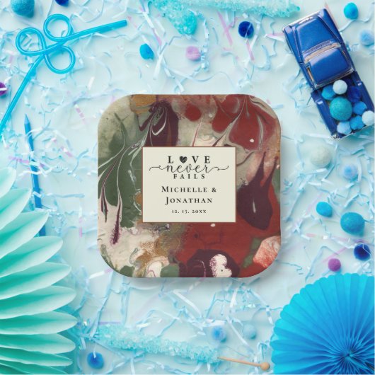 Trendy Modern Abstract Rood Groen Bruiloft Papieren Bordje (Feest)