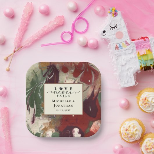 Trendy Modern Abstract Rood Groen Bruiloft Papieren Bordje (Feest)