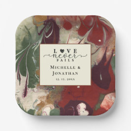 Trendy Modern Abstract Rood Groen Bruiloft Papieren Bordje