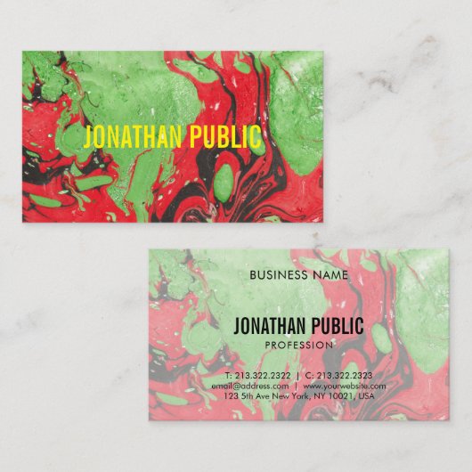 Trendy Modern Abstracte Art Elegant Red Green Visitekaartje (Voorkant / Achterkant)