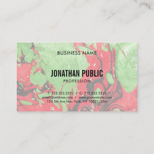 Trendy Modern Abstracte Art Elegant Red Green Visitekaartje (Achterkant)