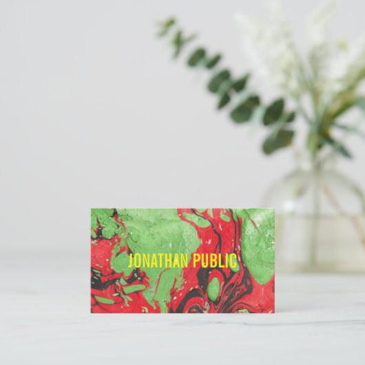 Trendy Modern Abstracte Art Elegant Red Green Visitekaartje (Staand voorkant)