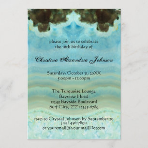 Trendy Modern Aqua Blue Crystal Sweet 16 Kaart