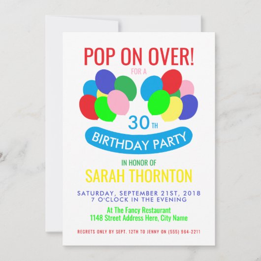 Trendy Modern Balloons, Birthday Party Kaart (Voorkant)