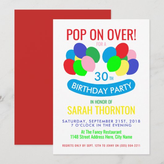 Trendy Modern Balloons, Birthday Party Kaart (Voorkant / Achterkant)