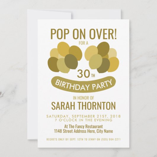 Trendy Modern Balloons, Gold Birthday Party Kaart (Voorkant)