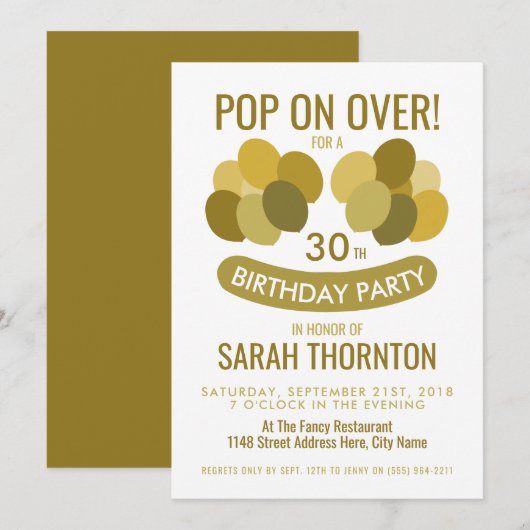 Trendy Modern Balloons, Gold Birthday Party Kaart (Voorkant / Achterkant)