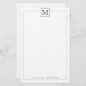 Trendy Modern Basic Initiaal Monogram Square borde Briefpapier (Voorkant / Achterkant)