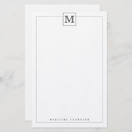 Trendy Modern Basic Initiaal Monogram Square borde Briefpapier (Voorkant / Achterkant)