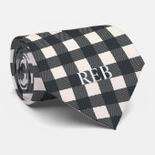 TRENDY MODERN BLACK EN WHITPLAID MONOGRAMMED STROPDAS (Opgerold)