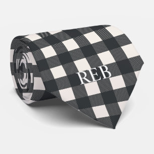 TRENDY MODERN BLACK EN WHITPLAID MONOGRAMMED STROPDAS