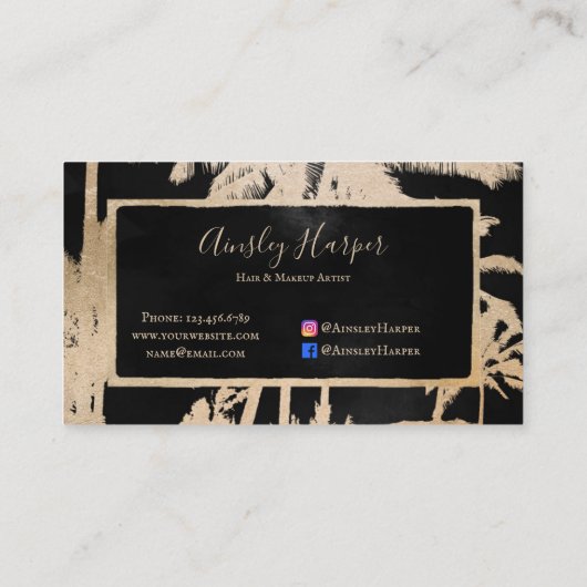 Trendy Modern Black Gold Palm Trees Professional Visitekaartje (Achterkant)