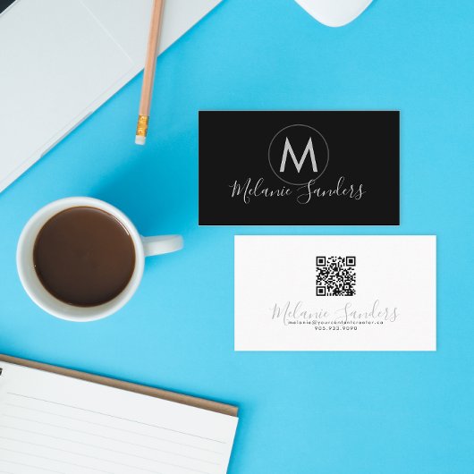 TRENDY MODERN BLACK QR CODE Business Card TEMPLATE Visitekaartje