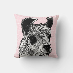 Trendy Modern Black & White Llama Illustration Kussen