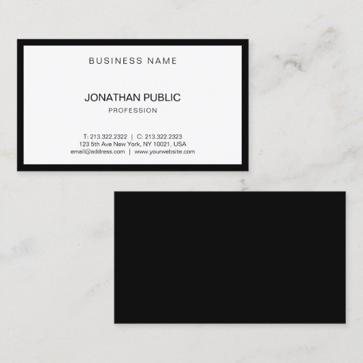 Trendy Modern Black White Professional bovenaan Visitekaartje (Voorkant / Achterkant)