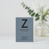 Trendy modern blauw grijs monogram visitekaartje (Staand voorkant)