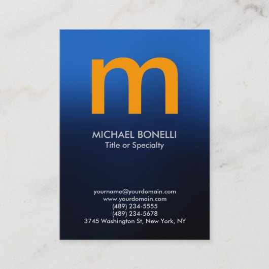 Trendy modern blauw monogram visitekaartje (Voorkant)