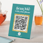 Trendy modern Blauwgroen netwerk QR-codetoeteken Reclamebord Met Voetstuk (Insitu)