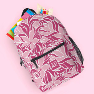 Trendy modern bloempatroon monogram koel roze bedrukte rugzak