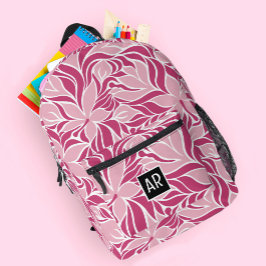 Trendy modern bloempatroon monogram koel roze   bedrukte rugzak