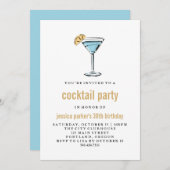 Trendy Modern Blue and Gold Cocktail Party Kaart (Voorkant / Achterkant)