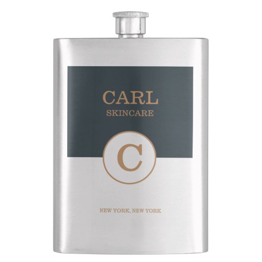 Trendy Modern Blue Gold Beauty Monogram Logo Flacon (Voorkant)