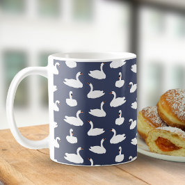 Trendy Modern Blue Swan Pattern Mug Koffiemok