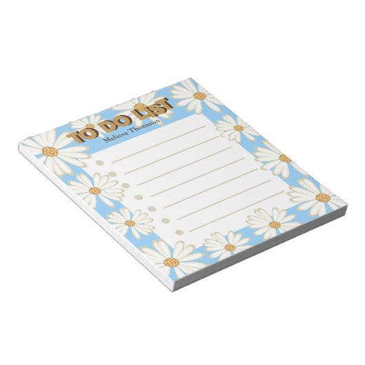 Trendy Modern Blue Waterverf Daisy to do List Notitieblok (Schuin)