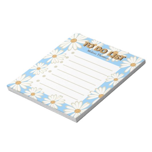 Trendy Modern Blue Waterverf Daisy to do List Notitieblok (Linkerzijde)