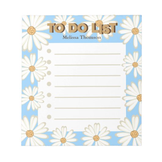 Trendy Modern Blue Waterverf Daisy to do List Notitieblok (Voorkant)