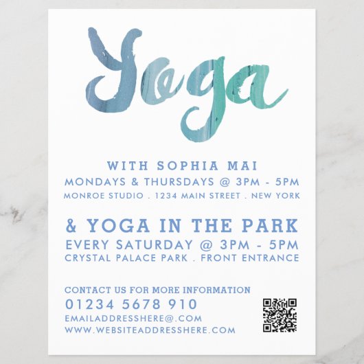 Trendy Modern Blue Yoga Class Adverteren Flyer (Voorkant)