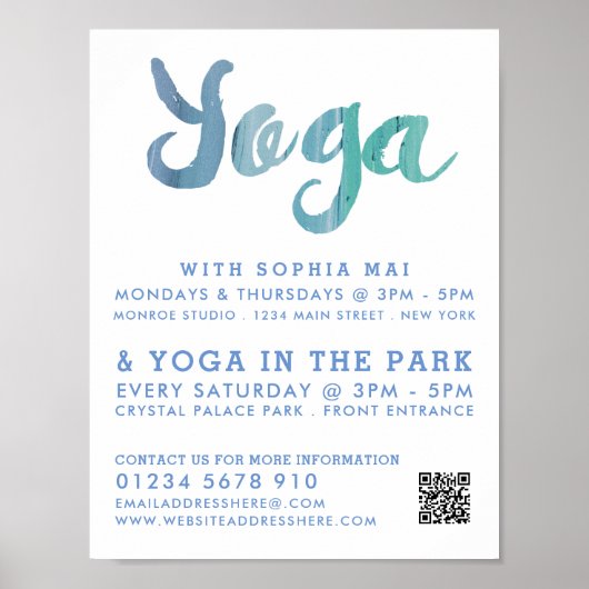 Trendy Modern Blue Yoga Class Adverteren Poster (Voorkant)