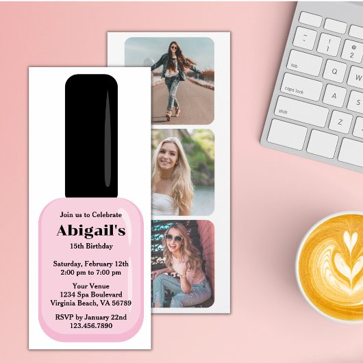 Trendy Modern Blush Pink Nail Poolse verjaardag Kaart