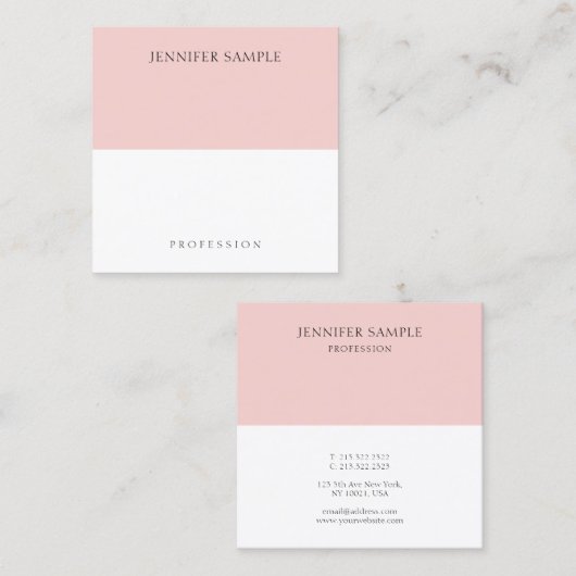 Trendy Modern Blush Roze Eenvoudige Elegante Sjabl Vierkante Visitekaartje (Voorkant / Achterkant)
