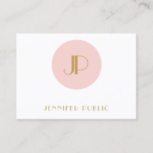 Trendy Modern Blush Roze Goud Monogram Elegant Visitekaartje
