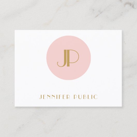 Trendy Modern Blush Roze Goud Monogram Elegant Visitekaartje (Voorkant)