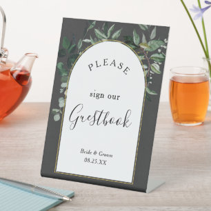 Trendy Modern boho arch Botanic Green gastenboek Reclamebord Met Voetstuk