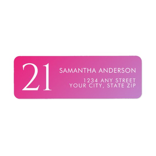 Trendy Modern Bold Pink Gradient 21st Birthday Etiket (Voorkant)