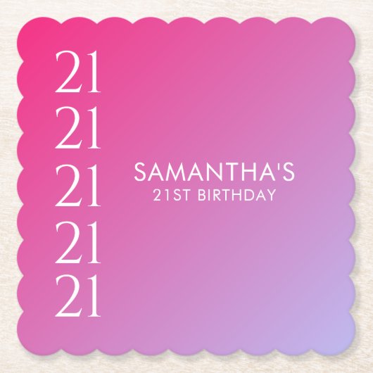 Trendy Modern Bold Pink Gradient 21st Birthday Kartonnen Onderzetters (Voorkant)