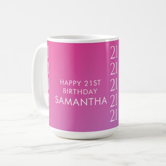 Trendy Modern Bold Pink Gradient 21st Birthday Koffiemok (Voorkant links)