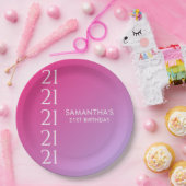 Trendy Modern Bold Pink Gradient 21st Birthday Papieren Bordje (Feest)