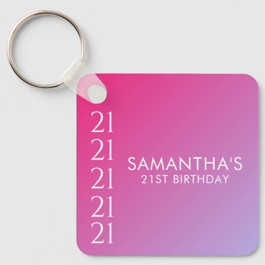 Trendy Modern Bold Pink Gradient 21st Birthday Sleutelhanger (Voorkant)