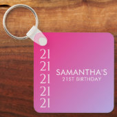 Trendy Modern Bold Pink Gradient 21st Birthday Sleutelhanger (Voorkant)